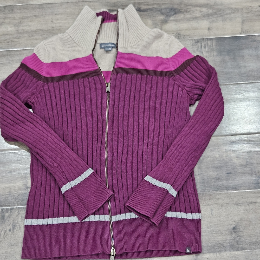 Eddie Bauer Women's Pink and Cream Cardigan